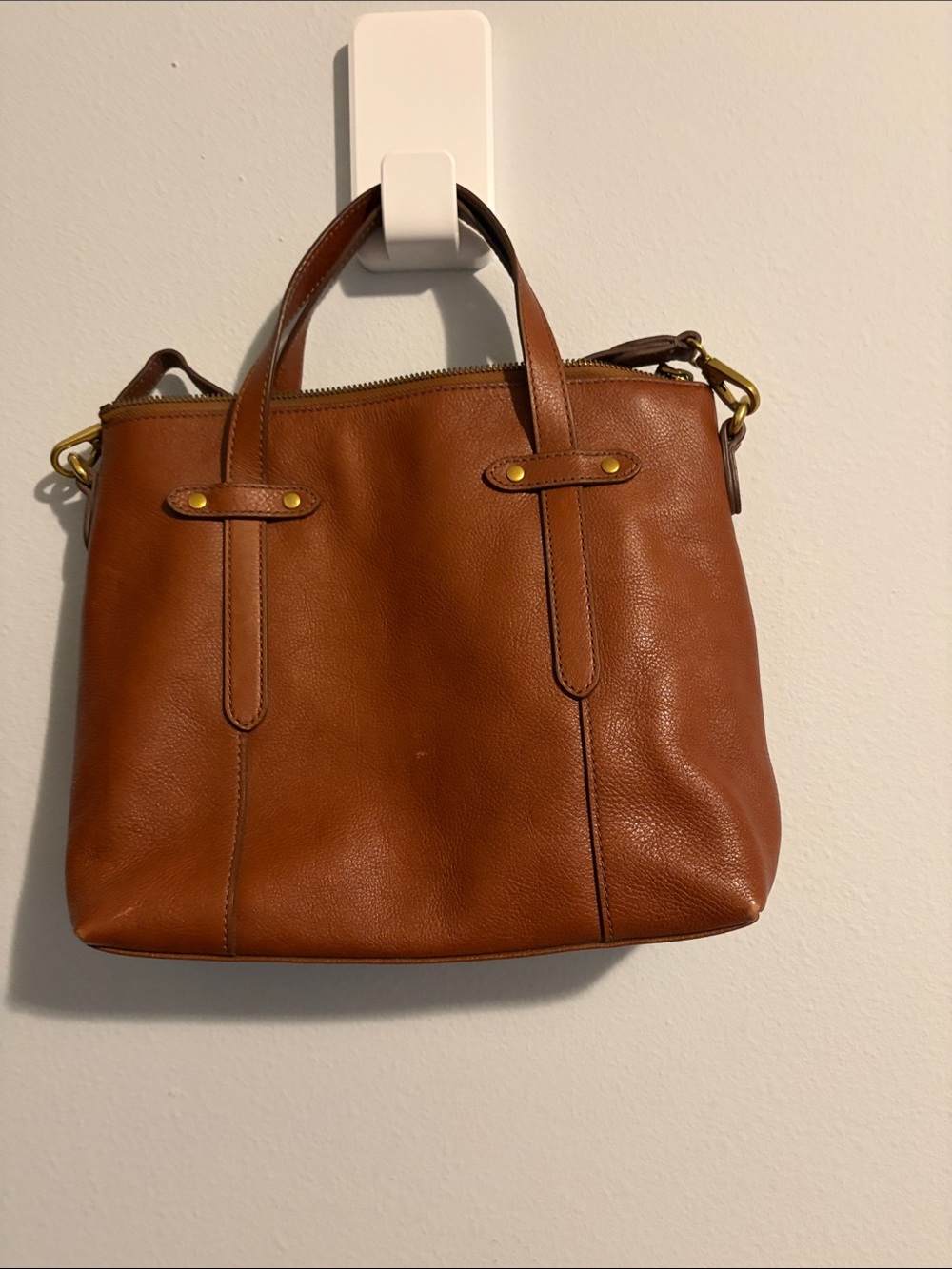 Fossil Leather Tote Shoulder Bag in Cognac